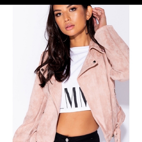 Parisian Works Jackets & Blazers - COPY - Light Pink.Belted zippered faux suede Moto
